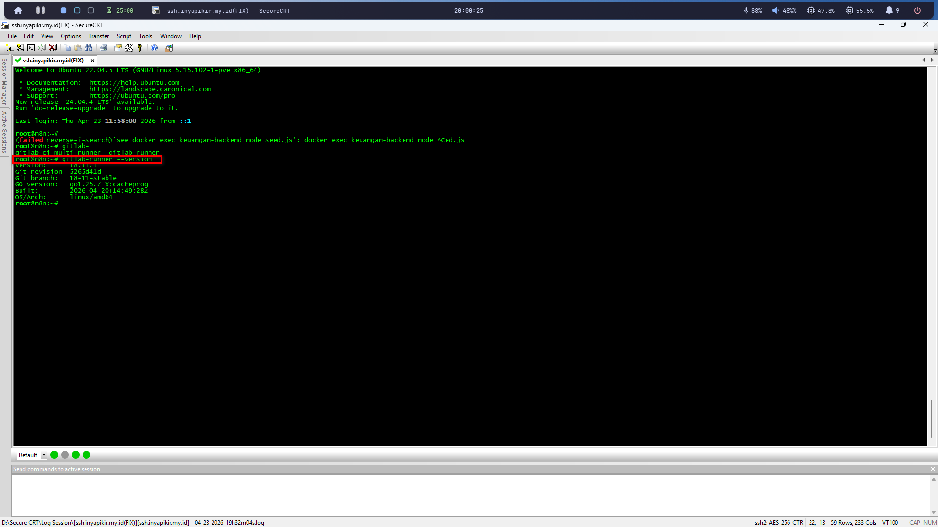 Check apa runner sudah terinstall