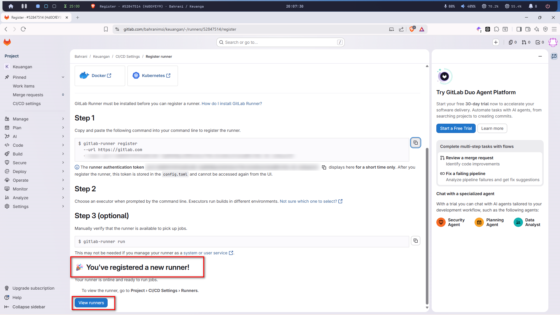 Check GitLab runner, pasti ada new runner!