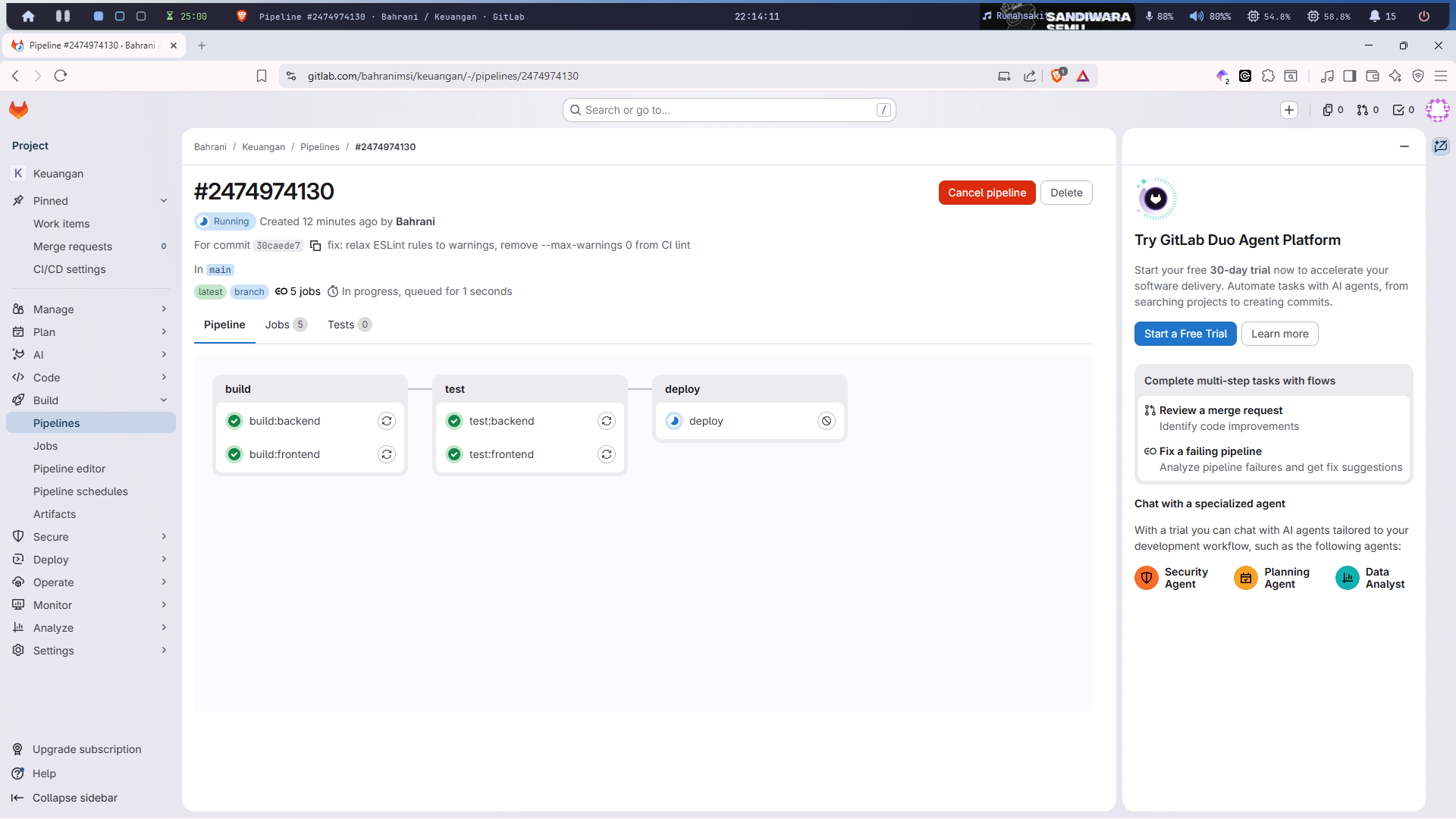 Status di pipeline deploy