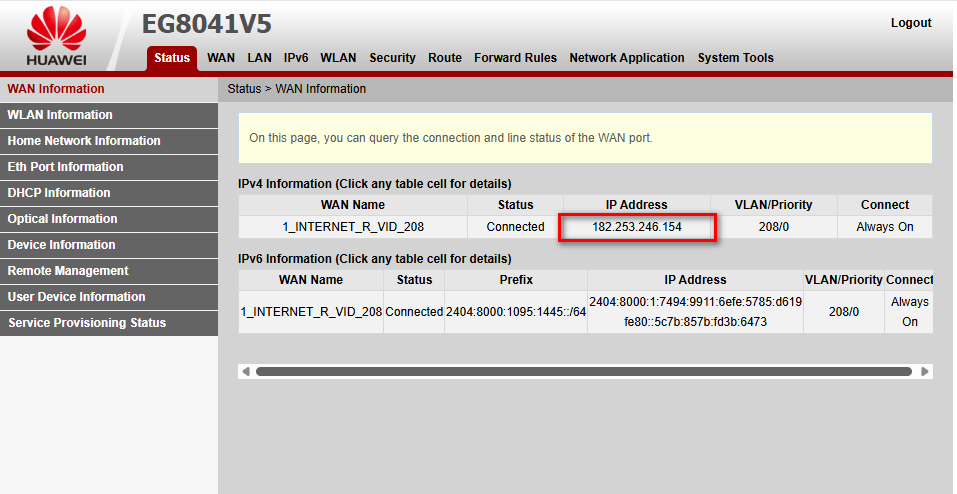 Check IP Publik di Router