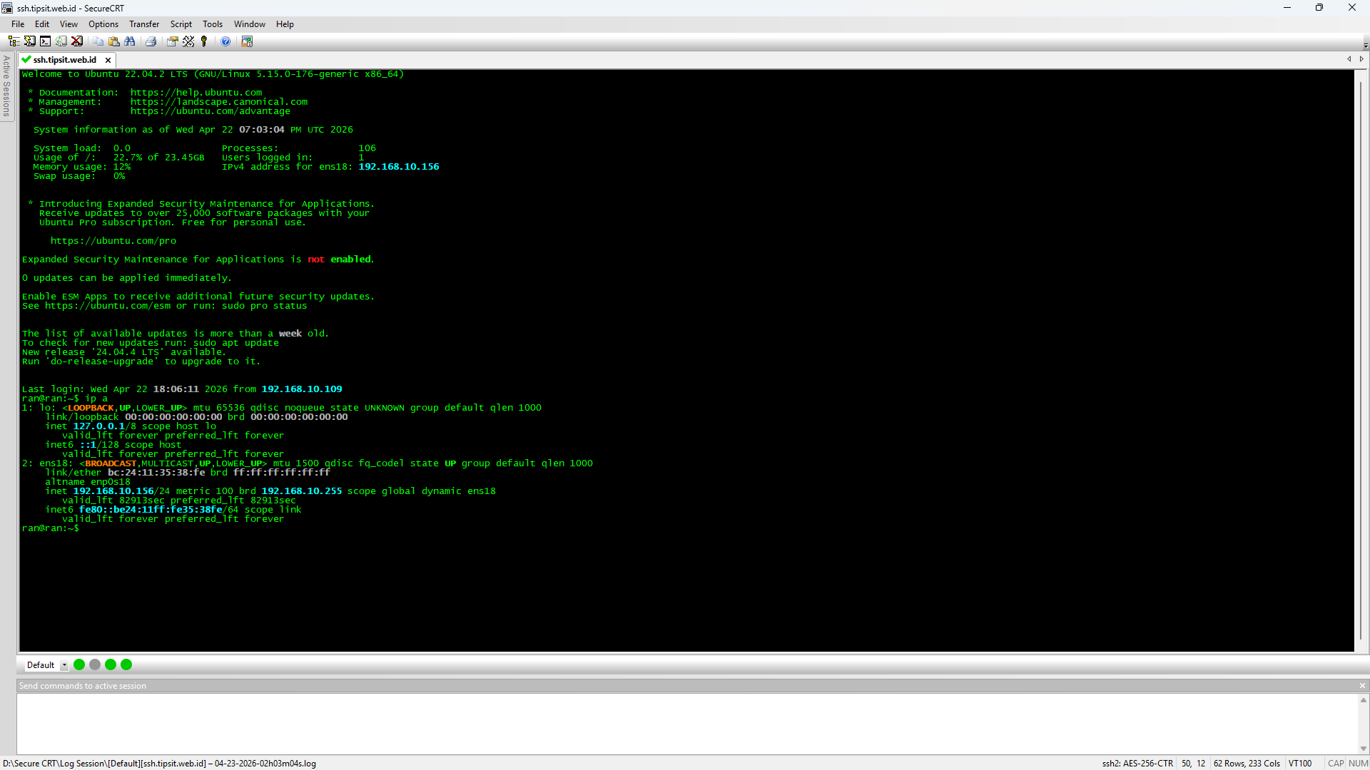 Berhasil SSH ke server lokal via domain